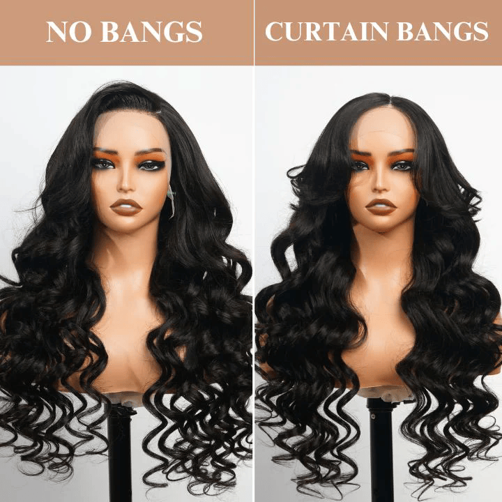 250% Density 13x4 Full Lace Human Hair Wigs With Curtain Bangs Hd Lace